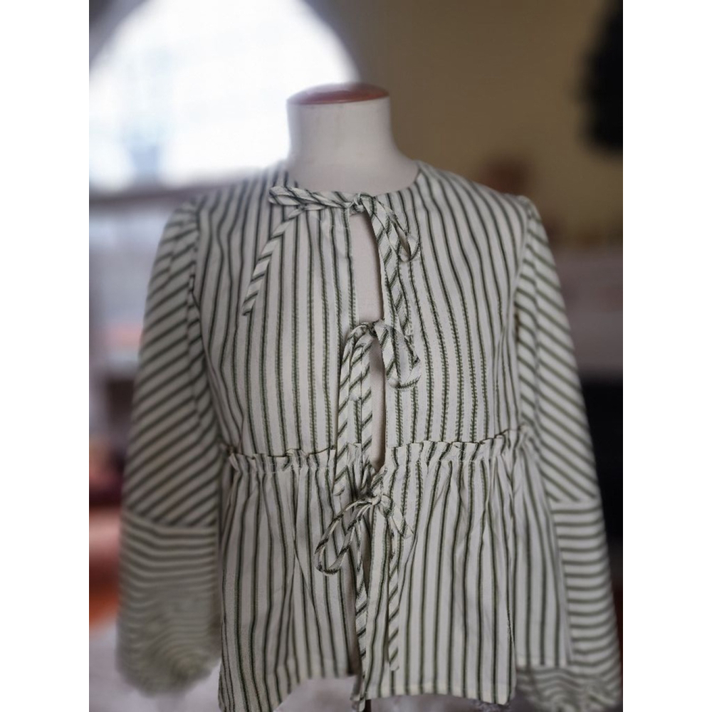 Women's Unbranded Striped Blouse Size XS White and Green - Picture 2 of 4